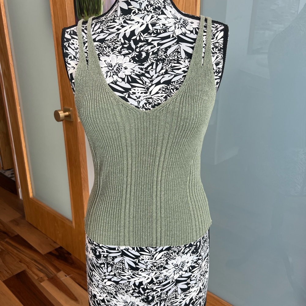 Pilcro Olive Ribbed Tank Top